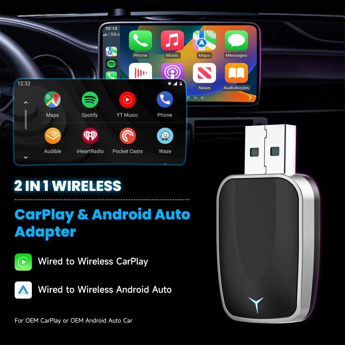 Carplay 2-in-1 Wired to Wireless Adapter & Android Auto Wireless Adapter Plug & Play — view 3