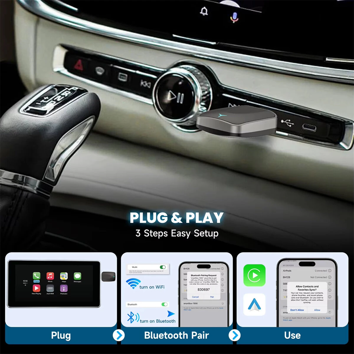 Carplay 2-in-1 Wired to Wireless Adapter & Android Auto Wireless Adapter Plug & Play — view 4