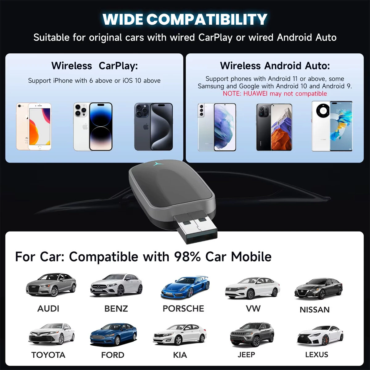 Carplay 2-in-1 Wired to Wireless Adapter & Android Auto Wireless Adapter Plug & Play — view 5
