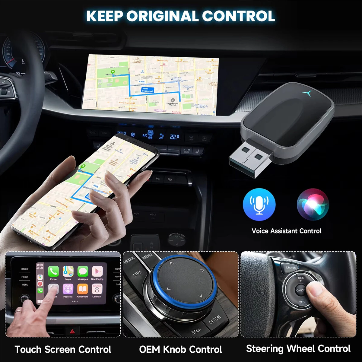Carplay 2-in-1 Wired to Wireless Adapter & Android Auto Wireless Adapter Plug & Play — view 7