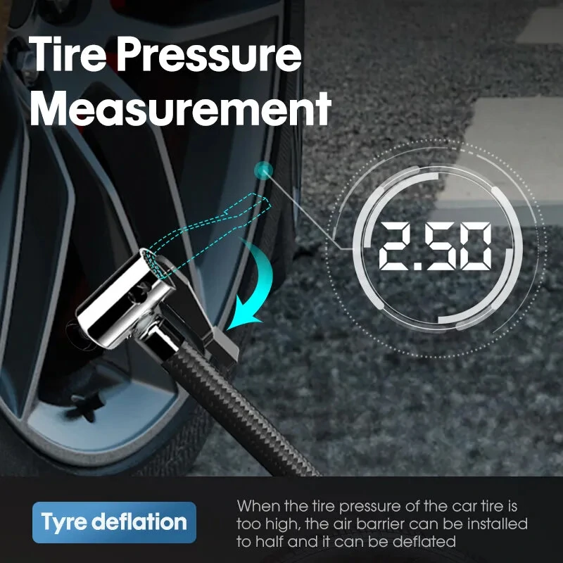 CARSUN Portable Air Compressor Digital Tire Inflation Pump with LED Light Tire Pump Compressor For Car Motorcycle — view 7