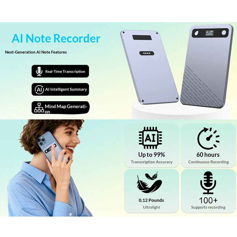 CB08 AI Voice Recorder bluetooth Magnetic Card-Style 60H Recording 100+ Languages Supported Smart Noise Reduction Transcription Translation Device — view 3