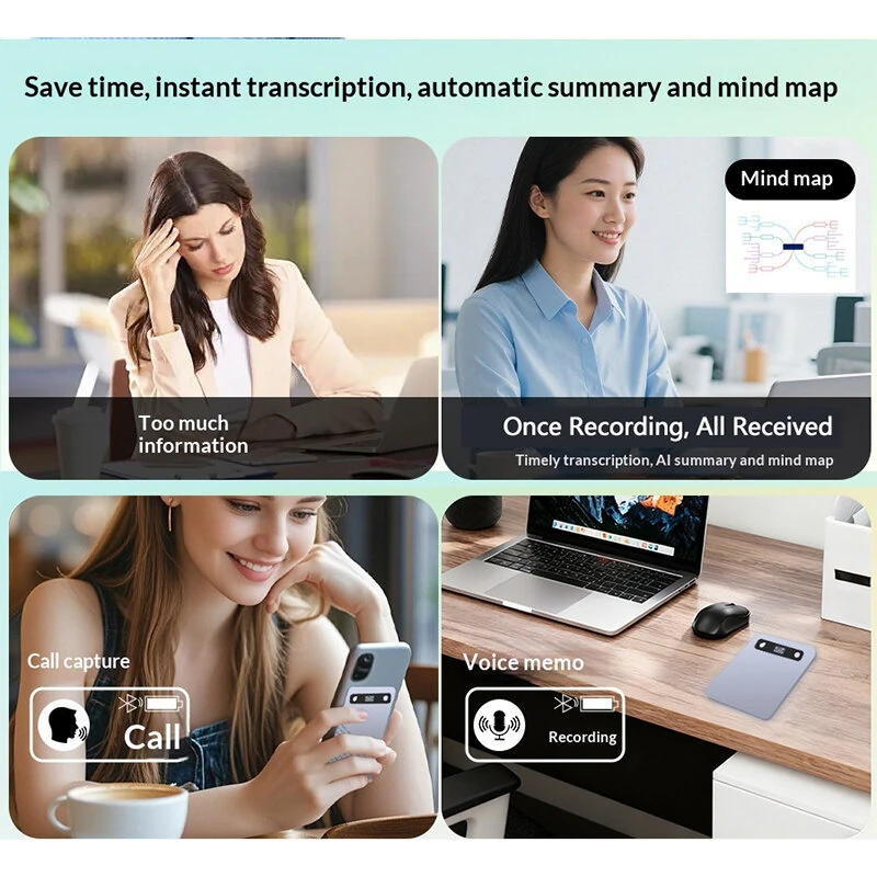 CB08 AI Voice Recorder bluetooth Magnetic Card-Style 60H Recording 100+ Languages Supported Smart Noise Reduction Transcription Translation Device — view 4
