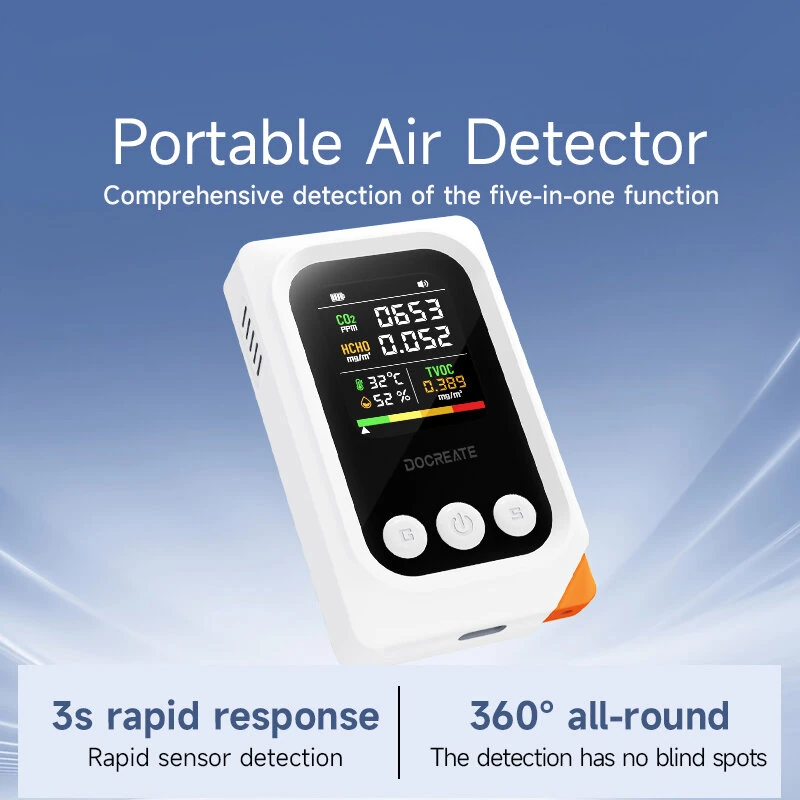 CD52 Portable Air Quality Monitor 5 in 1 Formaldehyde TVOC CO2 Temperature Humidity Rechargeable Compact Device — view 2