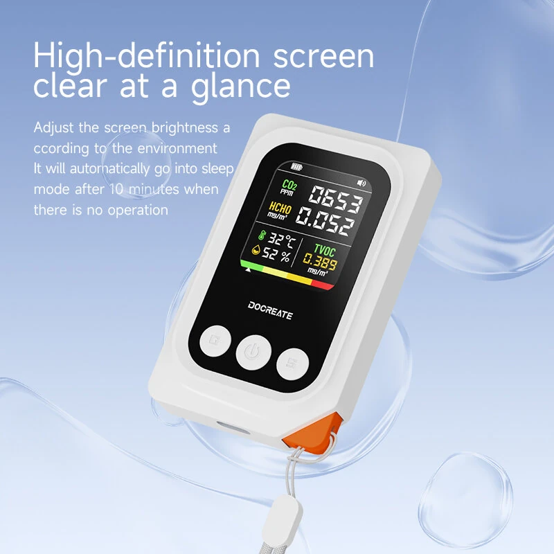 CD52 Portable Air Quality Monitor 5 in 1 Formaldehyde TVOC CO2 Temperature Humidity Rechargeable Compact Device — view 3