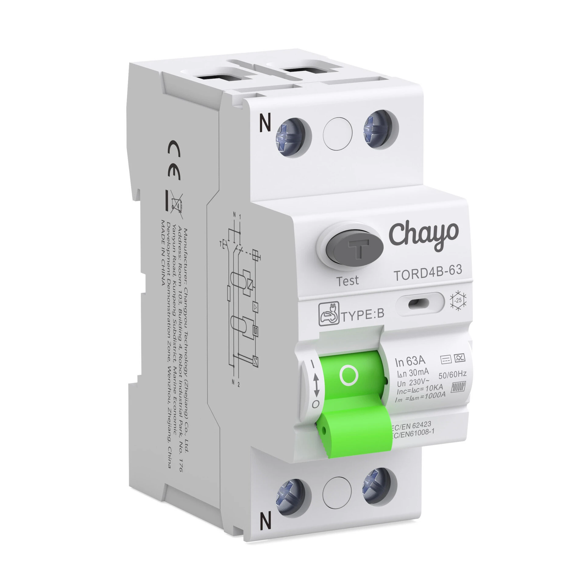 Chayo RCD RCCB Type B Earth Leakage Residual Current Circuit Breaker Evse 2P 4P AC 63a 30ma 100ma 300ma 10KA Din Rail 230V — view 3