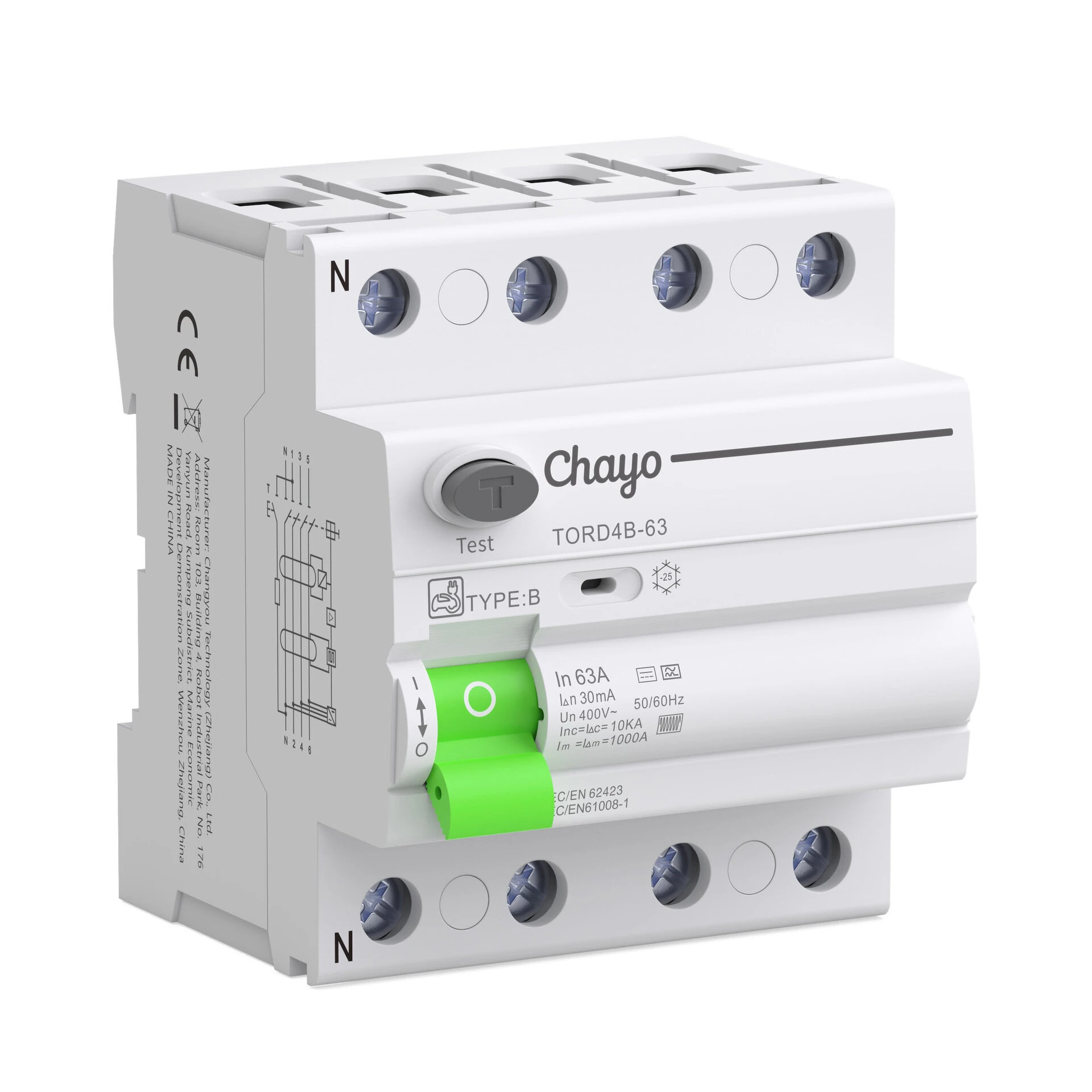Chayo RCD RCCB Type B Earth Leakage Residual Current Circuit Breaker Evse 2P 4P AC 63a 30ma 100ma 300ma 10KA Din Rail 230V — view 4