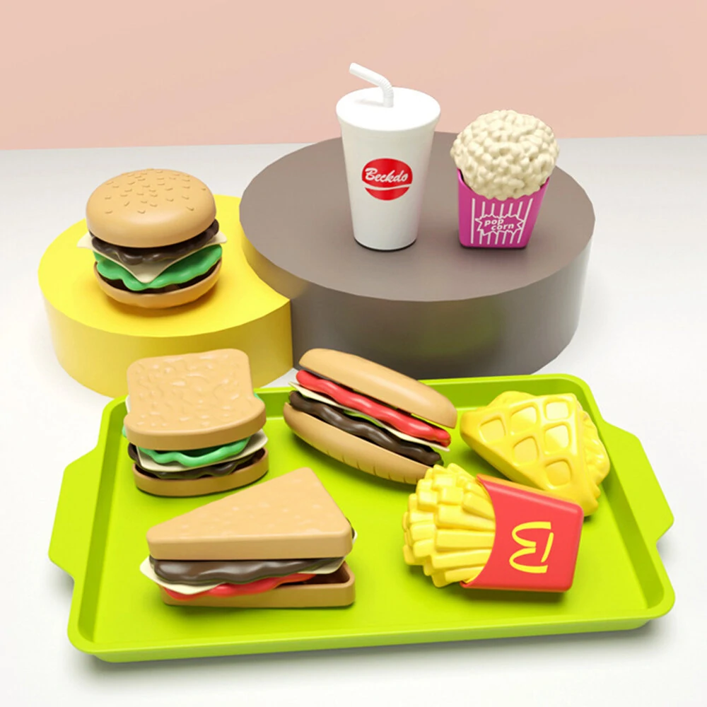 Children's Play House Puzzle Exercise Hand-eye Coordination Toy Mini Hamburger French Fries Western Food Kitchen Set Simulation Model 27pcs — image 1
