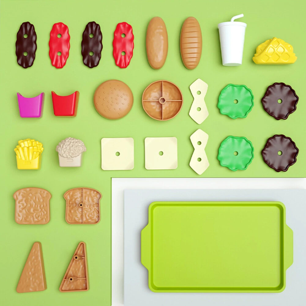 Children's Play House Puzzle Exercise Hand-eye Coordination Toy Mini Hamburger French Fries Western Food Kitchen Set Simulation Model 27pcs — view 5
