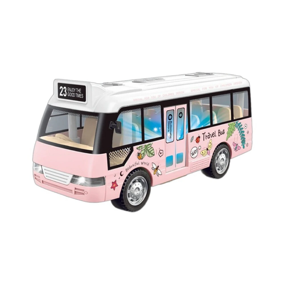 Children's Inertia Toy Car Route 23 City Bus School Bus Model with Sound Light Music Openable Doors Friction Powered Play Gift — Children's
