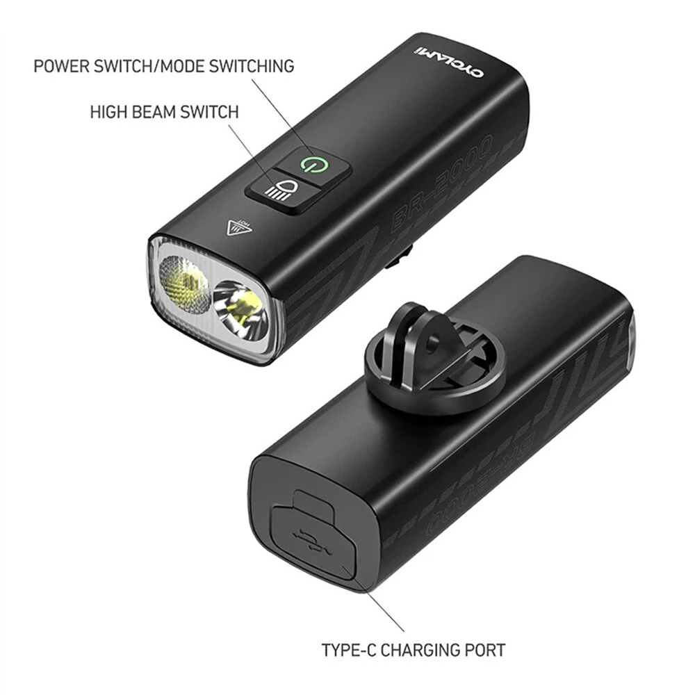 CLAMI BR 2000 Lumens Bicycle Headlight 4500mAh 5 Gears IPX6 Waterproof Type-C Charging High Brightness Bike Front Lights for Road Cycling Safety — view 8