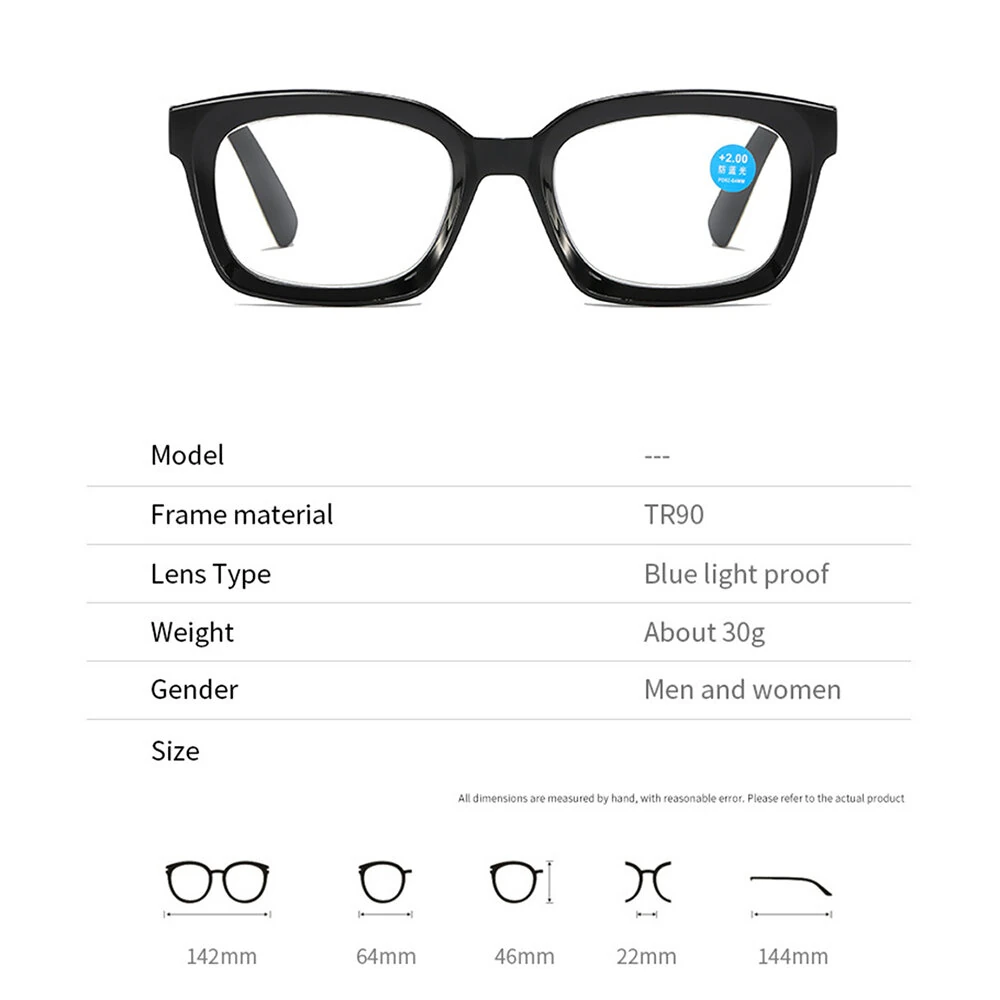 Classic Square Black Reading Glasses for Men Women HD Anti-blue Light Eye Protection Presbyopia Eyeglasses — view 4