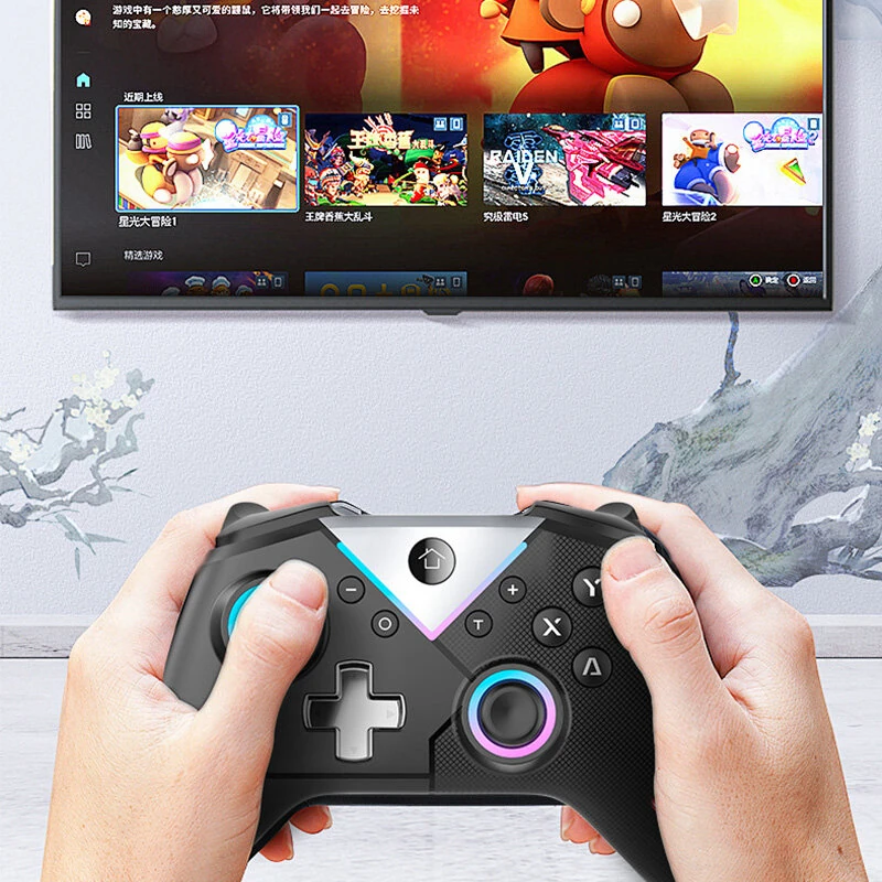 CM-617 Wireless bluetooth Game Controller with Hall Effect Joystick Anti Stick Drift RGB Lighting Motion Control Vibration Function 600mAh Battery Gamepad for Switch PC Steam iOS Android — view 3