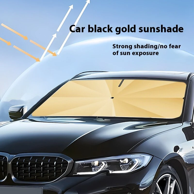 Coated Car Sunshade Umbrella Thickened V-Shaped Opening Front Windshield Curved Handle Car Anti UV Umbrella 360° Center Pole Rotation — view 3