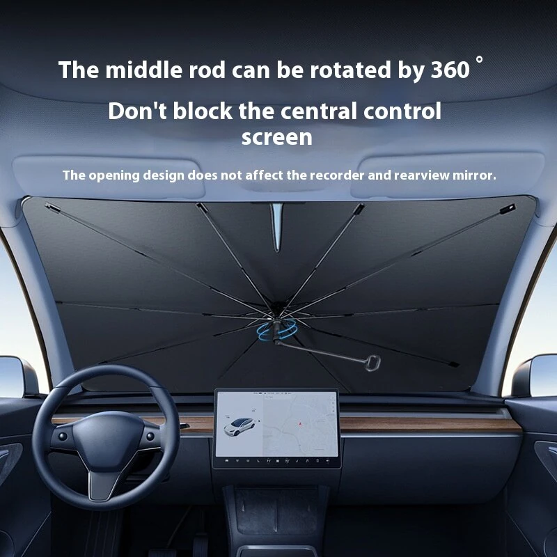 Coated Car Sunshade Umbrella Thickened V-Shaped Opening Front Windshield Curved Handle Car Anti UV Umbrella 360° Center Pole Rotation — view 4