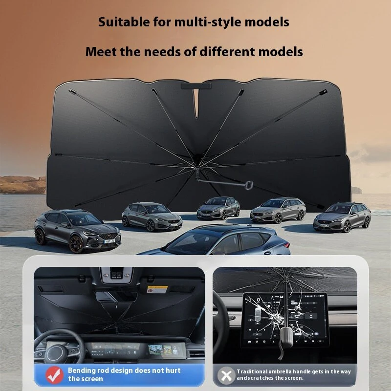 Coated Car Sunshade Umbrella Thickened V-Shaped Opening Front Windshield Curved Handle Car Anti UV Umbrella 360° Center Pole Rotation — view 5