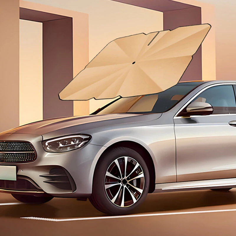 Coated Car Sunshade Umbrella Thickened V-Shaped Opening Front Windshield Curved Handle Car Anti UV Umbrella 360° Center Pole Rotation — view 6