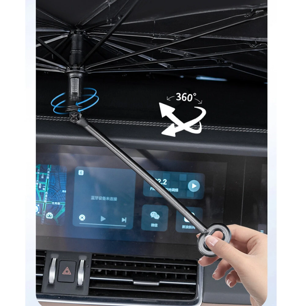 Coated Car Sunshade Umbrella Thickened V-Shaped Opening Front Windshield Curved Handle Car Anti UV Umbrella 360° Center Pole Rotation — view 7