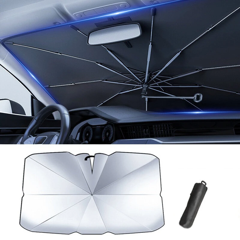 Coated Car Sunshade Umbrella Thickened V-Shaped Opening Front Windshield Curved Handle Car Anti UV Umbrella 360° Center Pole Rotation — view 8