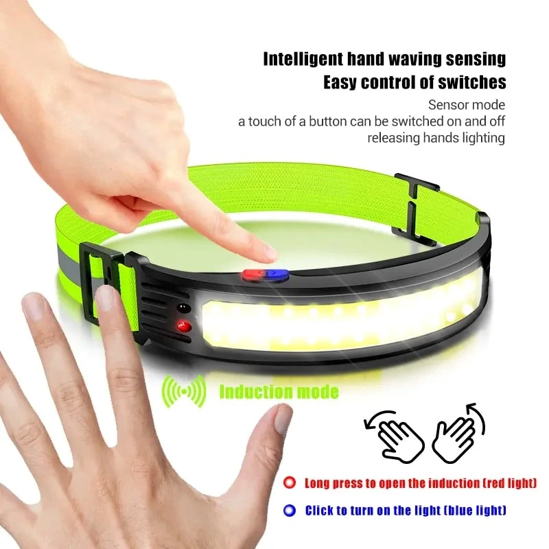 COB Sensor Headlight Built in Battery Fishing Headlamp Rechargeable 6 Modes Head Torch Outdoor Camping Flashlight — view 4