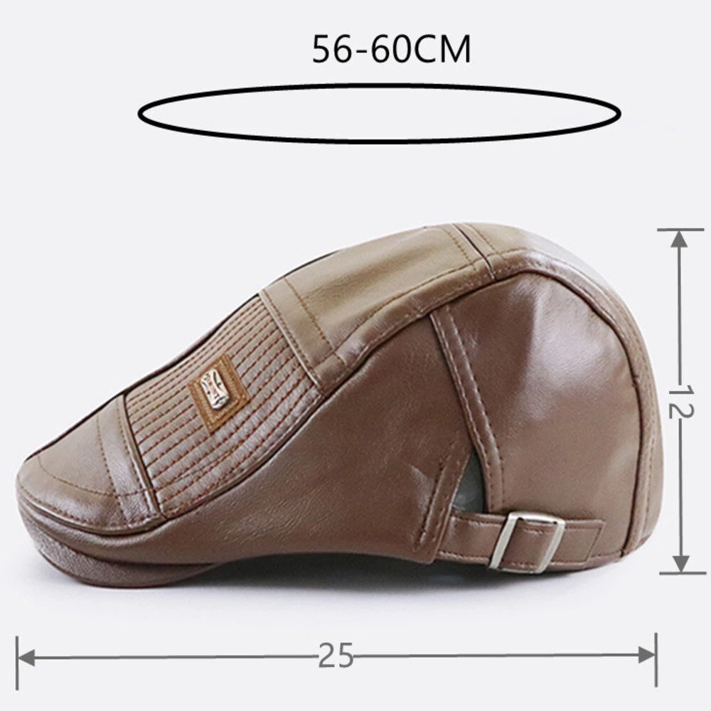Collrown Beret Mens Adjustable PU Leather Flat Cap Stitch Newsboy Cap Driving Fishing Cabbie Hat Peaked Cap for Autumn Winter — view 4