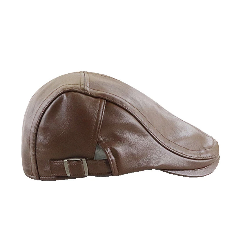 Collrown Beret Mens Adjustable PU Leather Flat Cap Stitch Newsboy Cap Driving Fishing Cabbie Hat Peaked Cap for Autumn Winter — view 6