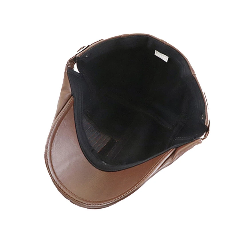 Collrown Beret Mens Adjustable PU Leather Flat Cap Stitch Newsboy Cap Driving Fishing Cabbie Hat Peaked Cap for Autumn Winter — view 7