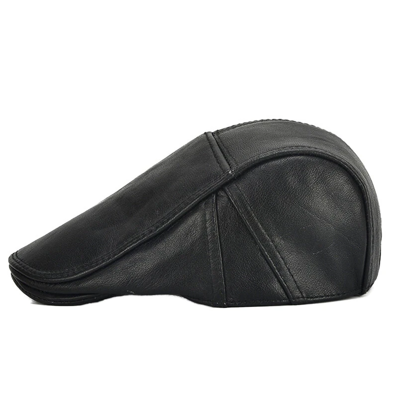 Collrown Berets Mens Flat Caps Genuine Leather Duck Tongue Cap Classic Adjustable Casual Driving Cabbie Hat — view 3
