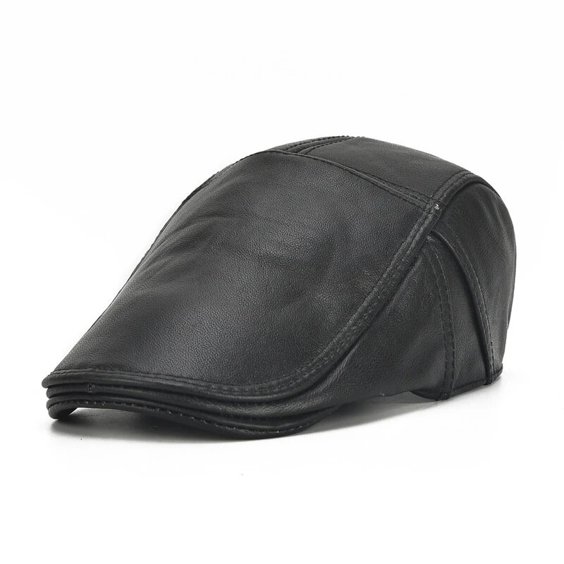 Collrown Berets Mens Flat Caps Genuine Leather Duck Tongue Cap Classic Adjustable Casual Driving Cabbie Hat — view 9