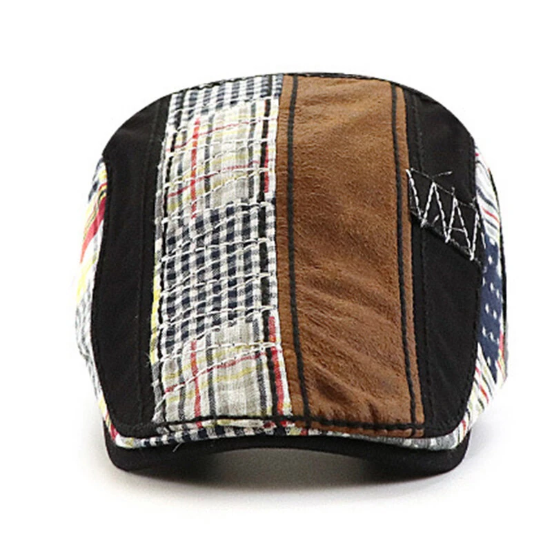 Collrown British Style Men's Beret Cap with Stitching Plaid Pattern Vintage Peaked Cap for Autumn Winter Mens Flat Hat Newsboy Cap — view 4