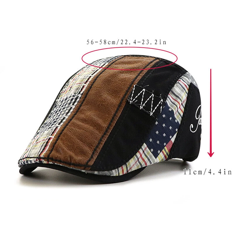 Collrown British Style Men's Beret Cap with Stitching Plaid Pattern Vintage Peaked Cap for Autumn Winter Mens Flat Hat Newsboy Cap — view 5