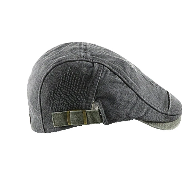 Collrown Denim Beret Hat Vintage Casual Flat Hat for Men Embroidery Patchwork Aged Peaked Cap Outdoor Retro Caps — view 5