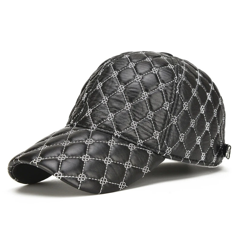 Collrown Genuine Sheepskin Leather Baseball Caps Men Fashion Solid Color Casual Peaked Cap Street Hat 55-61CM