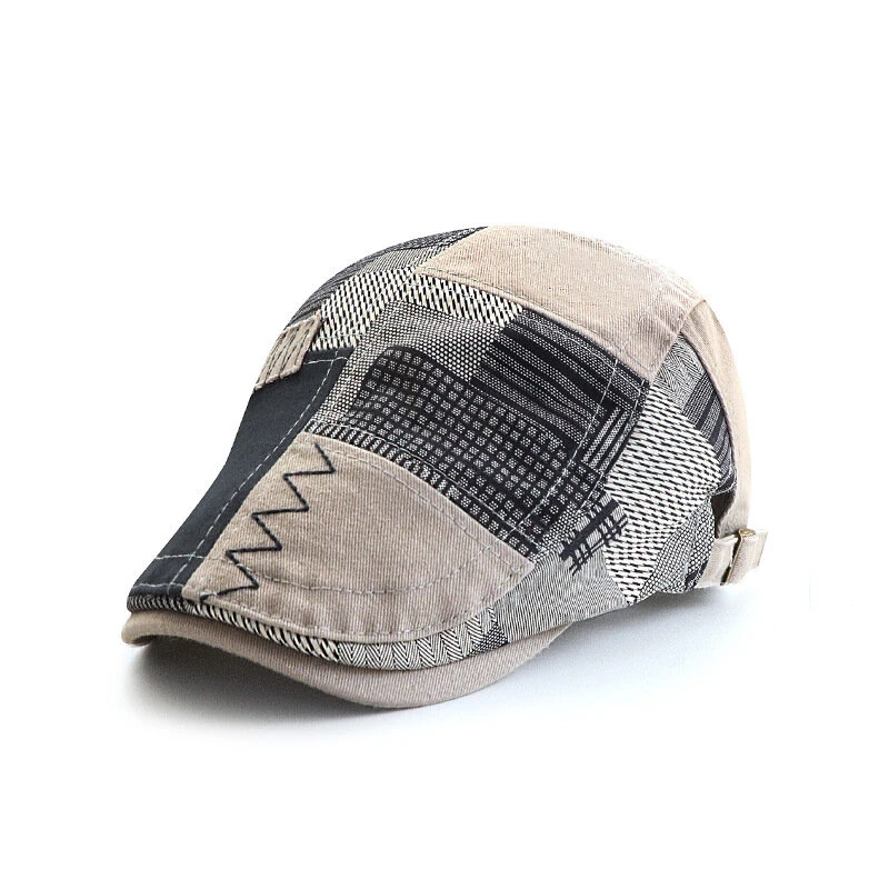 Collrown Men Berets Retro Patchwork Plaid hat Men's Flat Cap England Newsboy Cap Classic Peaked Painter Caps for Spring Summer Autumn Winter — view 2
