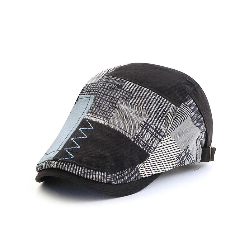 Collrown Men Berets Retro Patchwork Plaid hat Men's Flat Cap England Newsboy Cap Classic Peaked Painter Caps for Spring Summer Autumn Winter — view 3