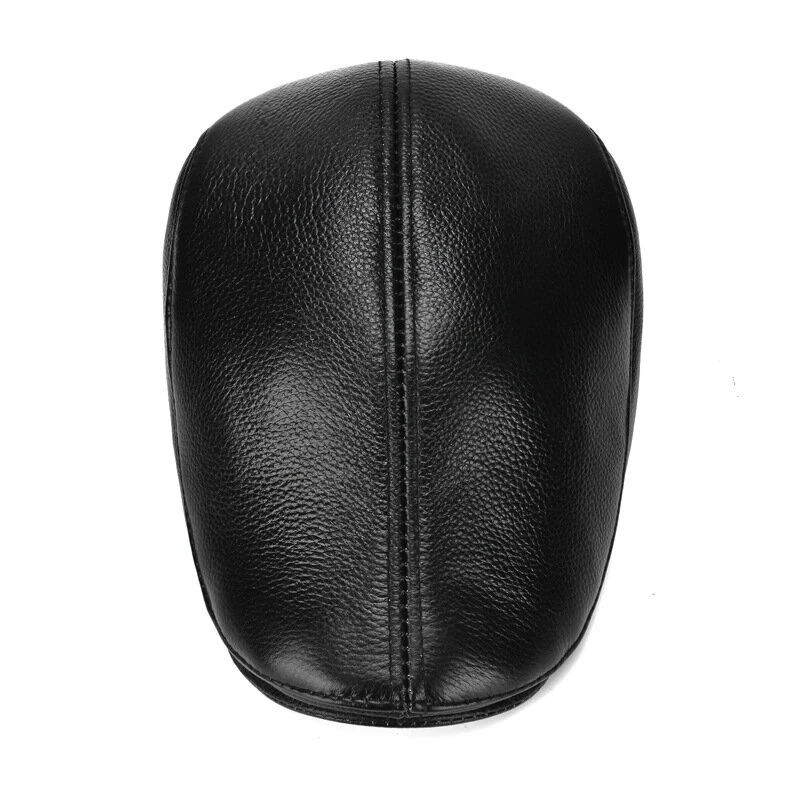 Collrown Men's Outdoor Leather Berets Forward Cap for Autumn Winter Casual Flat Peaked Hat — view 3