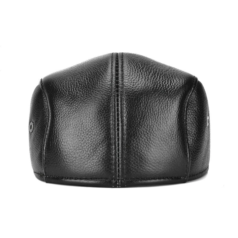 Collrown Men's Outdoor Leather Berets Forward Cap for Autumn Winter Casual Flat Peaked Hat — view 4