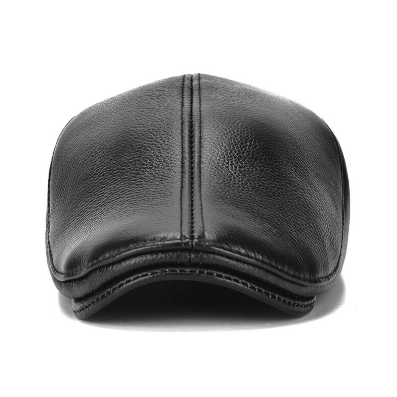 Collrown Men's Outdoor Leather Berets Forward Cap for Autumn Winter Casual Flat Peaked Hat — view 5
