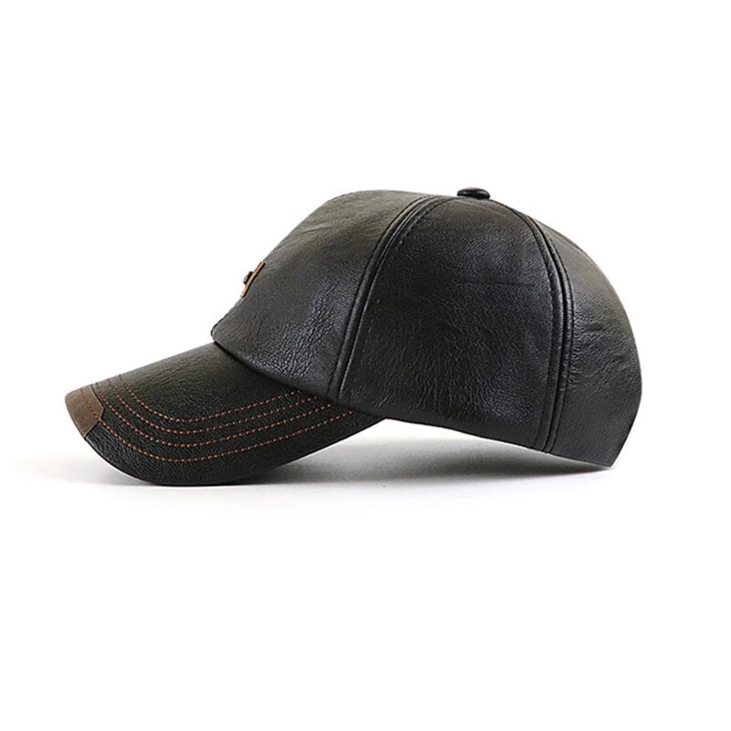 Collrown Men's Outdoor PU Leather Baseball Cap Casual Sun Hat Adjustable Sport Casual Visor Hat for Autumn Winter — view 4