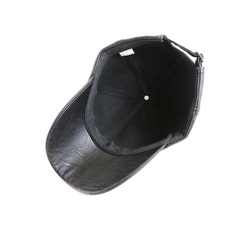 Collrown Men's Outdoor PU Leather Baseball Cap Casual Sun Hat Adjustable Sport Casual Visor Hat for Autumn Winter — view 5