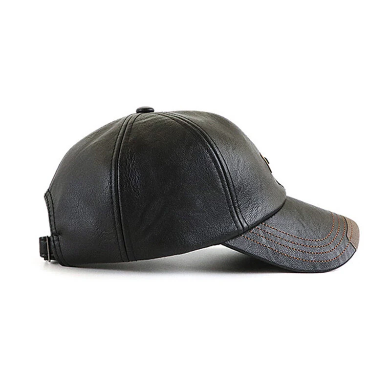 Collrown Men's Outdoor PU Leather Baseball Cap Casual Sun Hat Adjustable Sport Casual Visor Hat for Autumn Winter — view 7