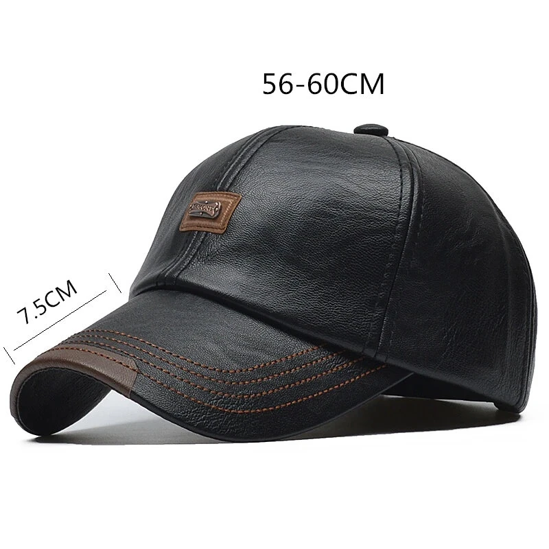 Collrown Men's Outdoor PU Leather Baseball Cap Casual Sun Hat Adjustable Sport Casual Visor Hat for Autumn Winter — view 9