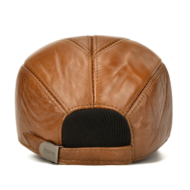 Collrown Mens Genuine Leather Baseball Cap with Hidden Earmuff for Fall Winter Outdoor Casual Warm Cow Leather Hat — view 5