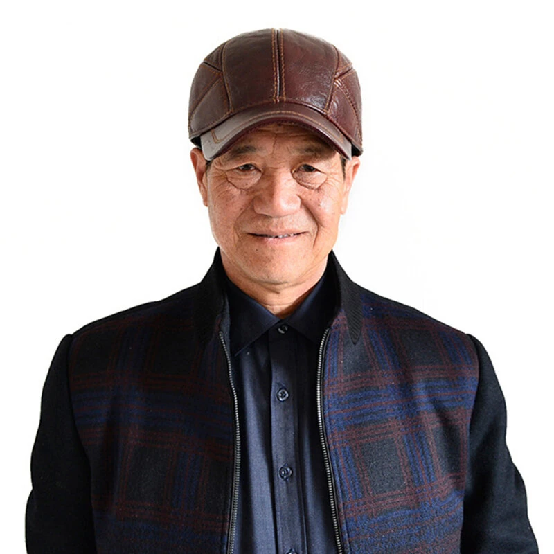 Collrown Mens Genuine Leather Baseball Cap with Hidden Earmuff for Fall Winter Outdoor Casual Warm Cow Leather Hat — view 7