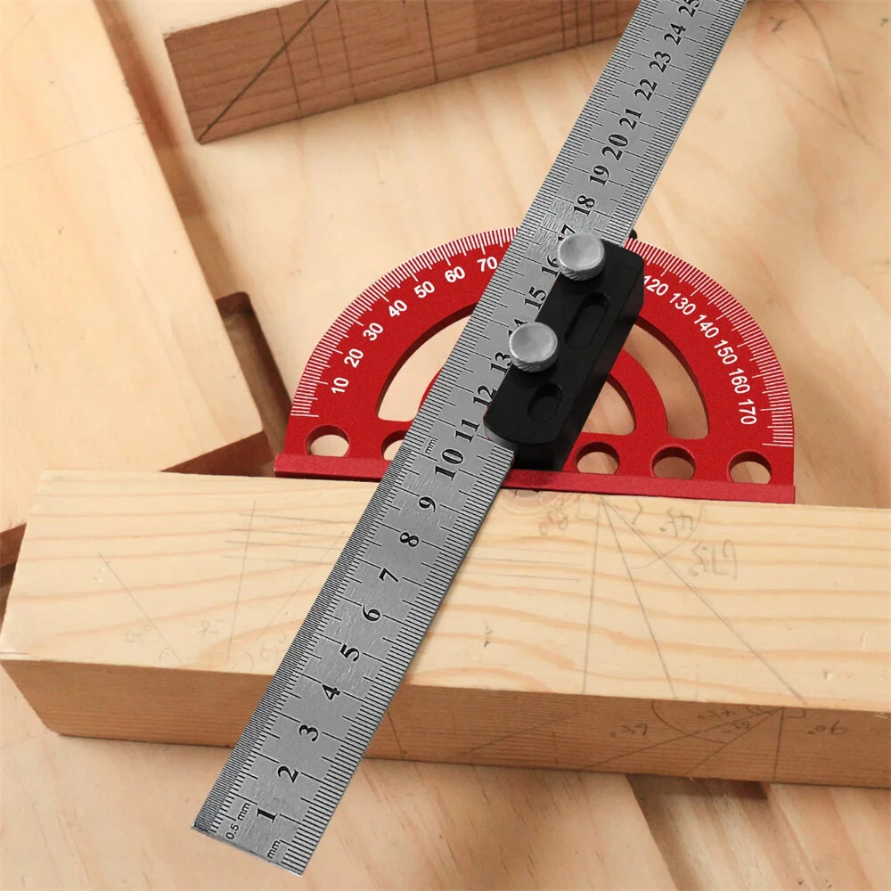 Combination Semi Circular Angle Finder 0 180 Degree Protractor with Detachable 330mm Ruler Precision Woodworking Measurement Tool