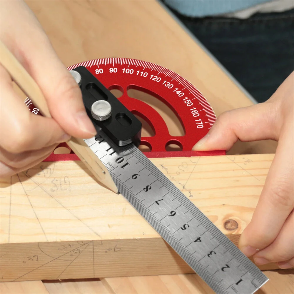 Combination Semi Circular Angle Finder 0 180 Degree Protractor with Detachable 330mm Ruler Precision Woodworking Measurement Tool — view 7