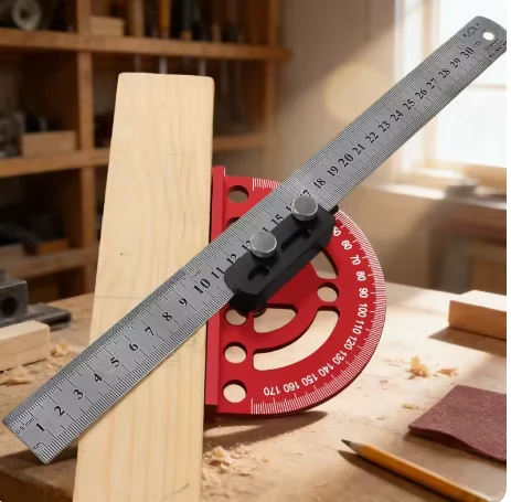 Combination Semi Circular Angle Finder 0 180 Degree Protractor with Detachable 330mm Ruler Precision Woodworking Measurement Tool — view 9