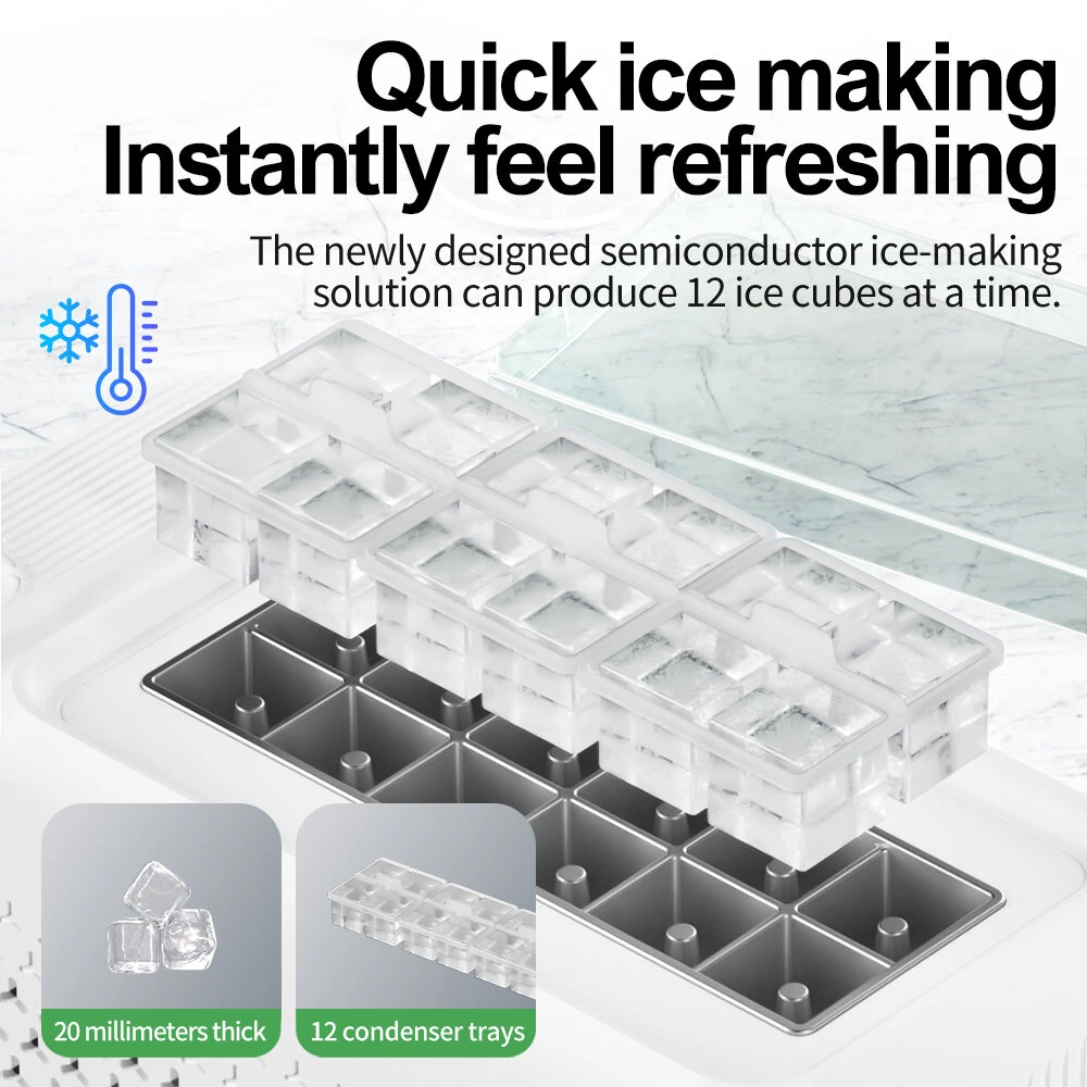 Comfook 120W/150W Portable Mini Ice Maker 8/12 Solid Ice Cubes Fast Ice Making Compact Household Countertop Ice Maker for Home Office Camping Vehicle Use — view 3