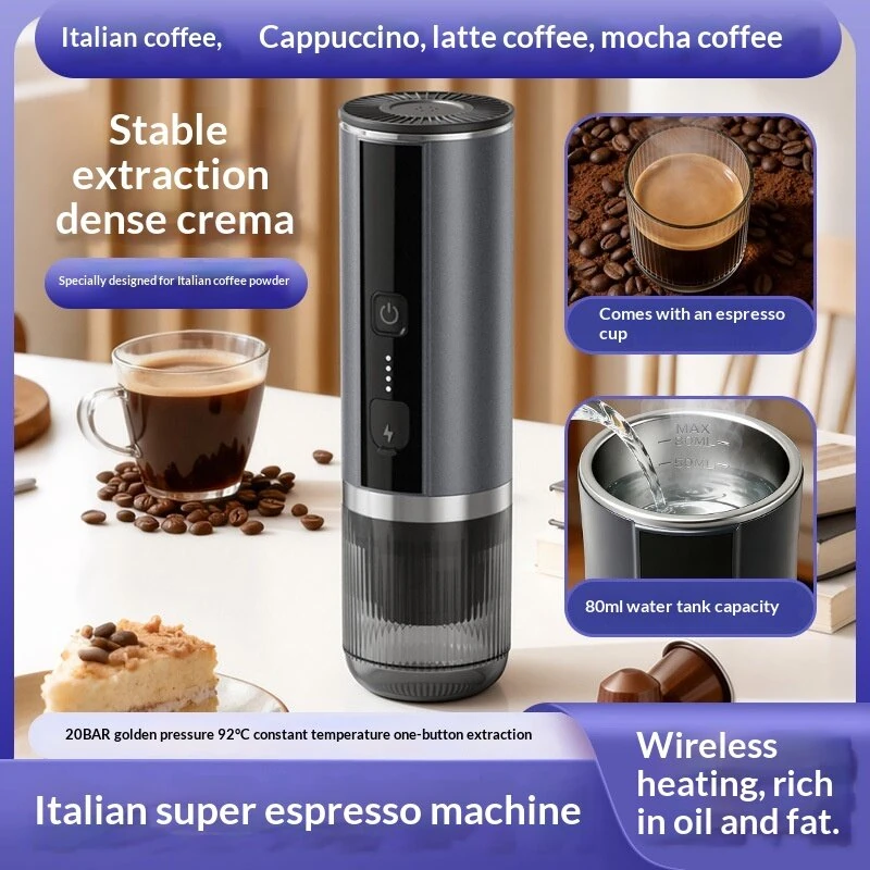 Comfook 2-In-1 Cordless Portable Espresso Coffee Maker 80ml Water Tank 4 Minutes Fast Heating Type-C Charging for Home Travel Camping — view 2