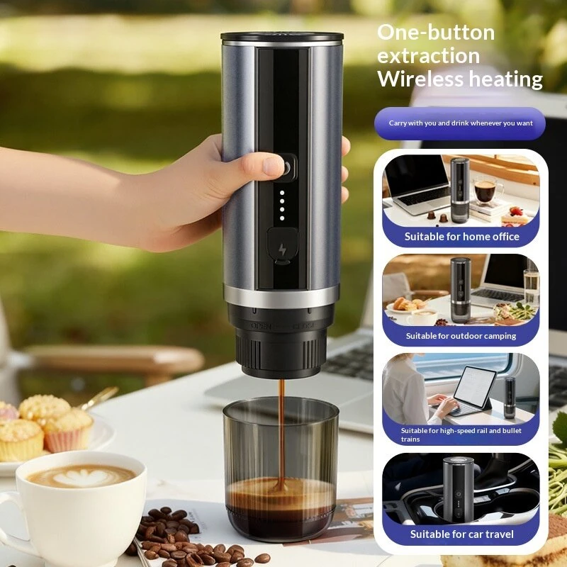 Comfook 2-In-1 Cordless Portable Espresso Coffee Maker 80ml Water Tank 4 Minutes Fast Heating Type-C Charging for Home Travel Camping — view 3